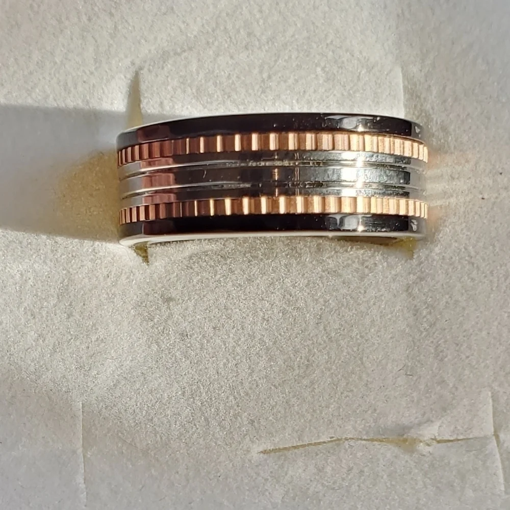 Unisex Rose Gold Etched Spinner Band Ring Stainless Steel Sz7